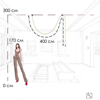 Потолочный светильник 400 см, 45W, 3000K, Loft IT Thread 10388A Black, черный
