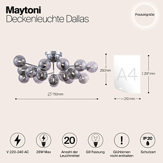 Потолочная люстра Maytoni Dallas MOD545PL-20CH, диаметр 75 см, хром, дымчатое стекло