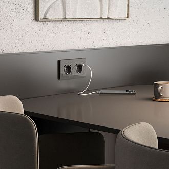 W1171744 Розетка с заземлением, шторками и USB тип A+C, графит акрил Werkel, 4690389197536