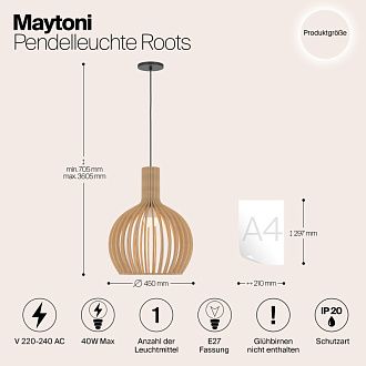 Светильник 45 см, Maytoni Roots MOD194PL-01W1, черный-дерево