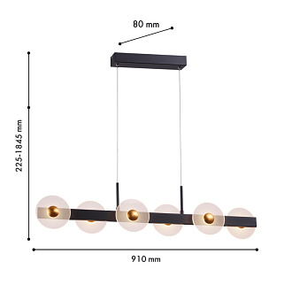 Подвесная люстра 91*8*184,5 см, 31.8W, Favourite Solskin 4317-6P матовый черный, латунь, прозрачный акрил