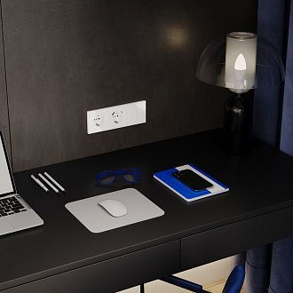 Выключатель встраиваемый Voltum S70 двухклавишный с подсветкой 10А, белый  пластик  VLS020201