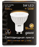 101506105 Лампа Gauss MR16 5W 500lm 3000K GU10 LED 1/10/100