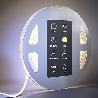 Светодиодная лента Ultra 24В COB 12Вт/м 3000K 50м IP 20 201221 Maytoni Technical, цена за метр, катушкой по 50 м