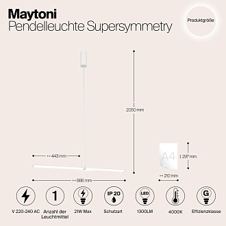 Подвесной светильник  4*4*88,6 см, LED 1 21W, 4000К, Белый Maytoni Supersymmetry P096PL-L11WK1