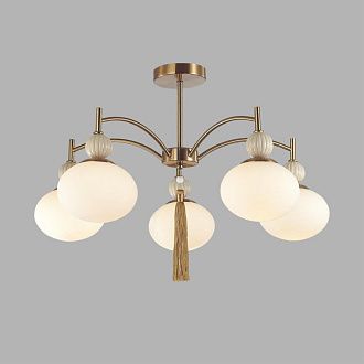 Люстра потолочная *69,5*43-43 см, 5*E14*40W, Lumion Gloriya LUM8272/5C, латунь; бежевый