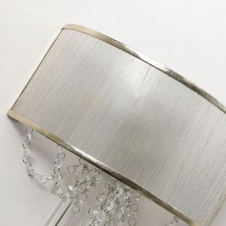 Бра F-Promo Elfo 3043-2W, D160*W320*H270, французское серебро, плафон из полупрозрачной ткани цвета шампанского отделан тесьмой из золотистой экокожи, декор из хрусталя высшего ка