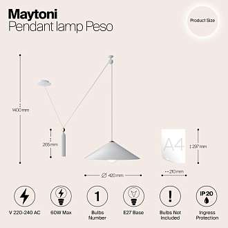 Светильник подвесной Maytoni Peso P080PL-01W, белый