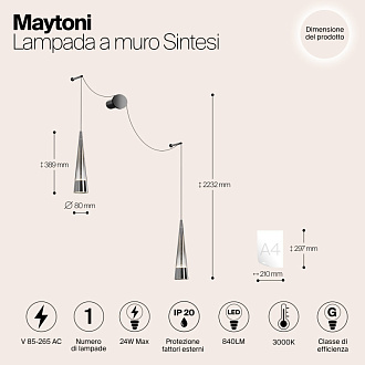 Светодиодный светильник 24W, 3000K, Maytoni Sintesi P090WL-L24CH3K, хром