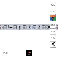 A2406010-05-RGB Светодиодная лента SPI 24В 14,4Вт/м RGB 90+ 10мм SMD5050 60шт/м 5м IP20 Arte Lamp Spi