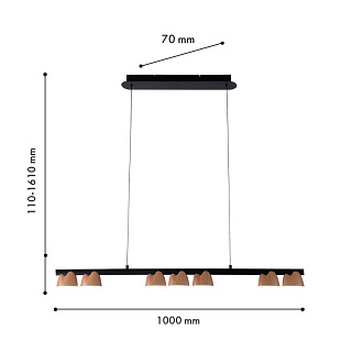 Подвесная люстра 100*7*161 см, 32.2W, Favourite Interline 4266-7P матовый черный, прозрачный акрил с узором, текстура дерева
