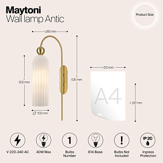 Светильник 54 см, Maytoni Antic MOD302WL-01GR, золото