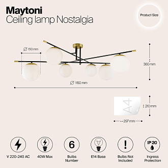Потолочная люстра Maytoni Nostalgia MOD048CL-06G, золото-черный