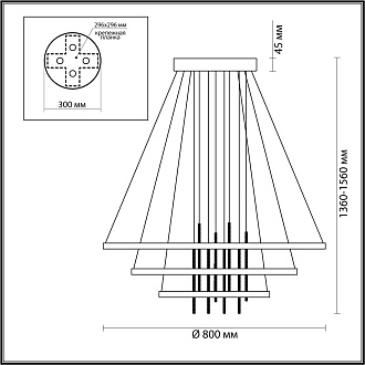 Светильник 81 см, 113W, 4000K Odeon Light Monica 3901/99L, черный-золото