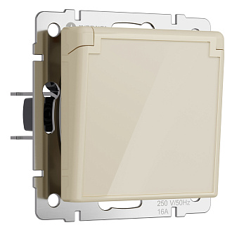 W1171243 Розетка влагозащ. с зазем. с защит. крышкой и шторками, айвори акрил Werkel, 4690389197109