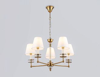 Подвесная люстра с абажурами и хрусталем **44-113 см, 5*E14*40W, K, Ambrella Light High Light LH71021, латунь