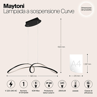 Светодиодный светильник 92 см, 42W, 4000K, Maytoni MOD156PL-L52B4K, черный