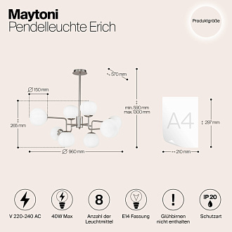Подвесная люстра Maytoni Erich MOD221-PL-08-N, диаметр 96 см, матовый никель