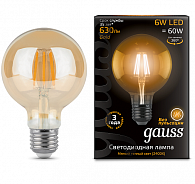 105802006 Лампа Gauss Filament G95 6W 550lm 2400К Е27 golden LED 1/20