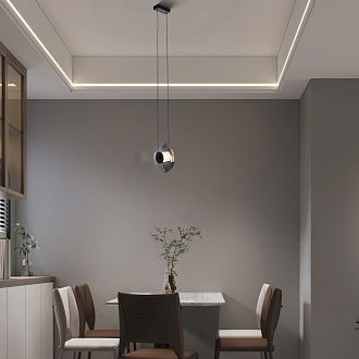 Подвесной светильник 26*199 см, 7W, Favourite Rulle 4373-1P матовый черный, стекло дымчато-серого цвета, белый акрил