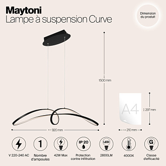 Светодиодный светильник 92 см, 42W, 4000K, Maytoni MOD156PL-L52B4K, черный