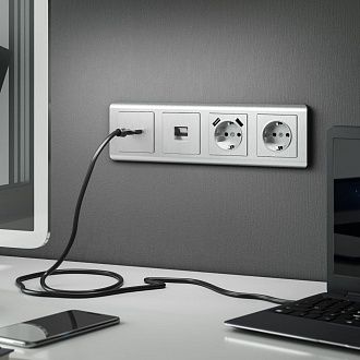 W1179509 Накладка для розетки USB, cеребряный рифленый Werkel, 4690389159848