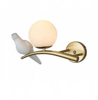 Бра F-Promo Avis 2742-1W, D285*W130*H245, матового золота, стеклянный плафон кремового цвета, декоративный элемент в виде белой птицы