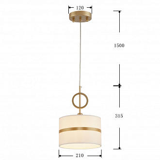 Подвес Favourite Mateo 2634-1P, D210*H315/1815, каркас золотого цвета, абажур из белой ткани с золотистыми лентами