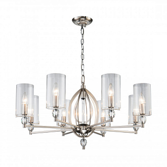 Подвесная люстра Favourite Stine 2704-8P, D790*H450/1450, никель, плафоны из прозрачного узорного стекла, декоративные элементы из прозрачного хрусталя