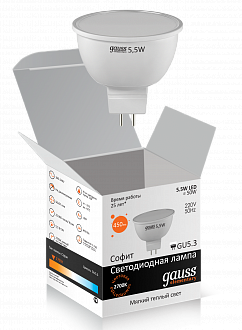 13516 Лампа Gauss Elementary MR16 5.5W 430lm 3000К GU5.3 LED 1/10/100