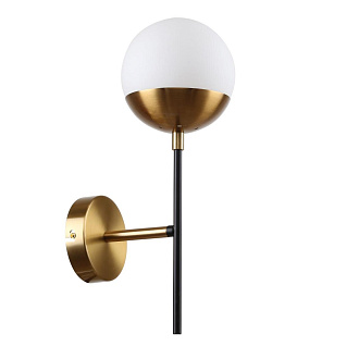 Бра F-Promo Tufan 3087-1W, D180*W130*H360, каркас двух цветов - матовый черный и латунь, плафон из белого стекла, лампу G9 можно менять