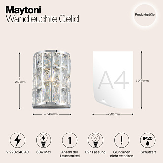 Настенный светильник Maytoni Gelid MOD184-WL-01-CH, высота 21 см