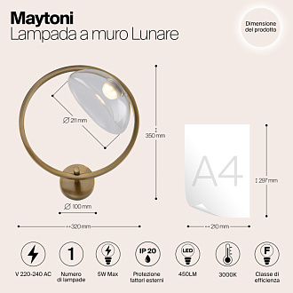 Светодиодный светильник 35 см, 5W, 3000K, Maytoni Moon MOD327WL-L5BS3K1, латунь