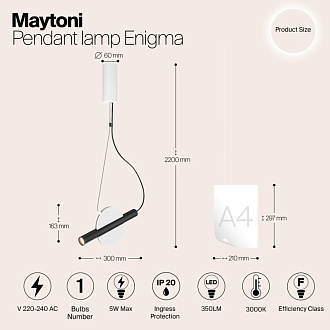 Светодиодный светильник 30 см, 5W, 3000K, Maytoni MOD150PL-L5W3K, белый-черный