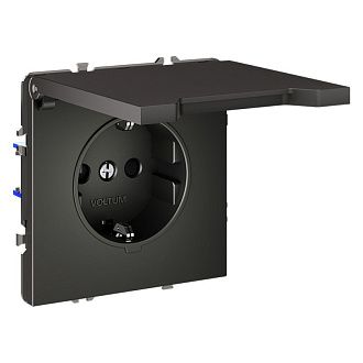 Розетка встраиваемая Voltum S70 с заземлением, защитными шторками и крышкой 16А, титан пластик Soft touch VLS040306
