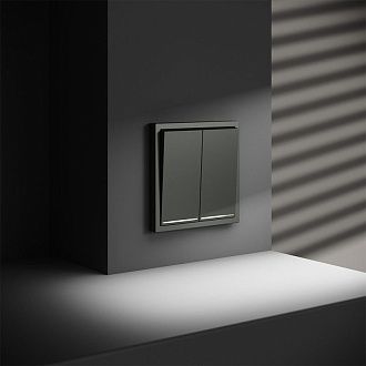 Выключатель встраиваемый Voltum S70 двухклавишный с подсветкой 10А, титан пластик Soft touch VLS020206