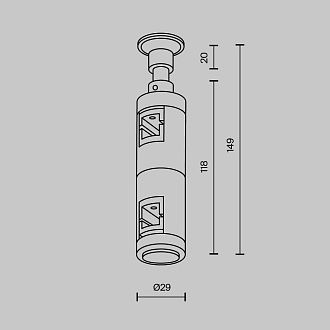 Комплектующие для трековой системы  TRA155CW-D1-PT 2,9*2,9*-14,9 см, *Maytoni technical Accessories for tracks Flarity TRA155CW-D1-PT, Платина