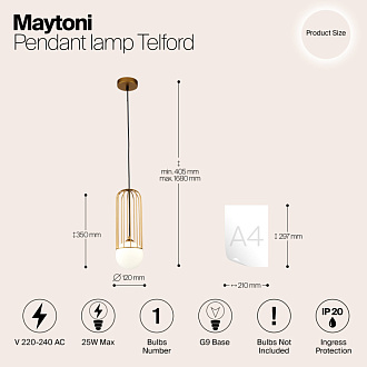 Подвесной светильник Maytoni Telford P361PL-01G, золото, диаметр 12 см