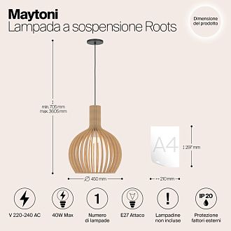 Светильник 45 см, Maytoni Roots MOD194PL-01W1, черный-дерево