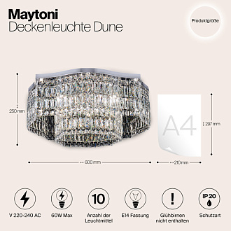 Потолочная люстра Maytoni Dune DIA005CL-10CH, диаметр 60 см, хром-хрусталь