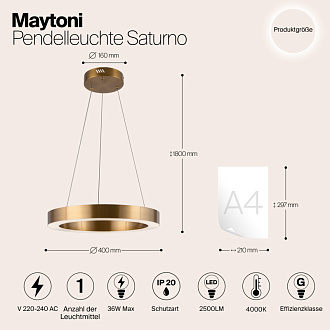 Светильник 40 см, 36W, 4000K Maytoni Saturno MOD415PL-L36BS4K, латунь