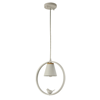 Подвес F-Promo Uccello 2939-1P, W300*H325/1325, каркас матового белого цвета, декоративные вставки из светлого дерева, декоративный элемент в виде белой акриловой птицы