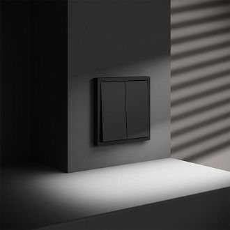 Выключатель с самовозвратом встраиваемый Voltum S70 двухклавишный 10А, черный матовый пластик Soft touch VLS020608