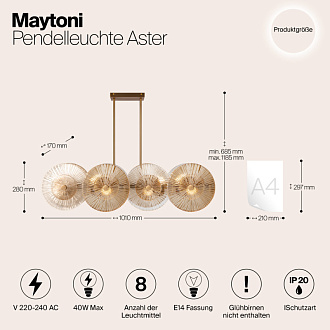 Светильник 101 см, Maytoni Aster MOD007PL-08G1, золото