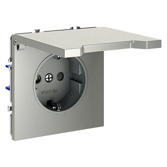 Розетка встраиваемая Voltum S70 с заземлением, защитными шторками и крышкой 16А, сталь пластик Soft touch VLS040305
