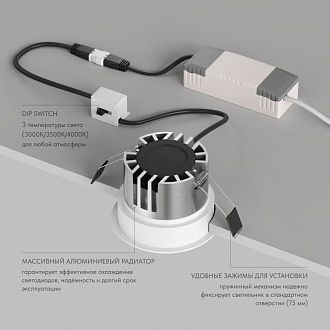 Встраиваемый светильник *8,4*7 см, *LED*975Lm, 3000-4000-6000K, Denkirs Shine Glow DK2430-WH, белый