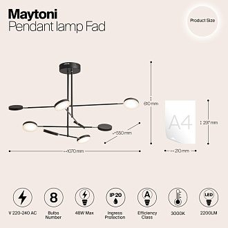 Подвесной светодиодный светильник Maytoni Fad MOD070PL-L48B3K, 48W LED, 3000K, черный