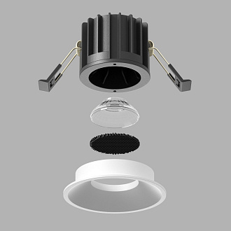 Встраиваемый светильник 8 см, 12W, 2700K, Maytoni Round DL058-12W2.7K-W, белый, вр 7,5 см