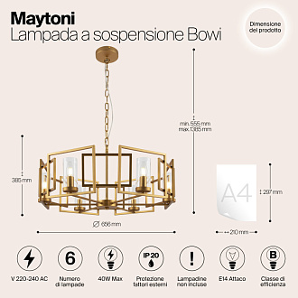Подвесная люстра Maytoni Bowi H009PL-06G, золото, диаметр 65.6 см