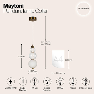Светильник 15 см, 16W, 3000K, Maytoni P069PL-L16G3K, золото